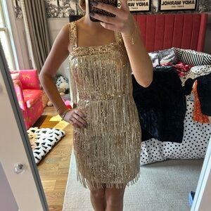 gold fringe dress xs (never worn)